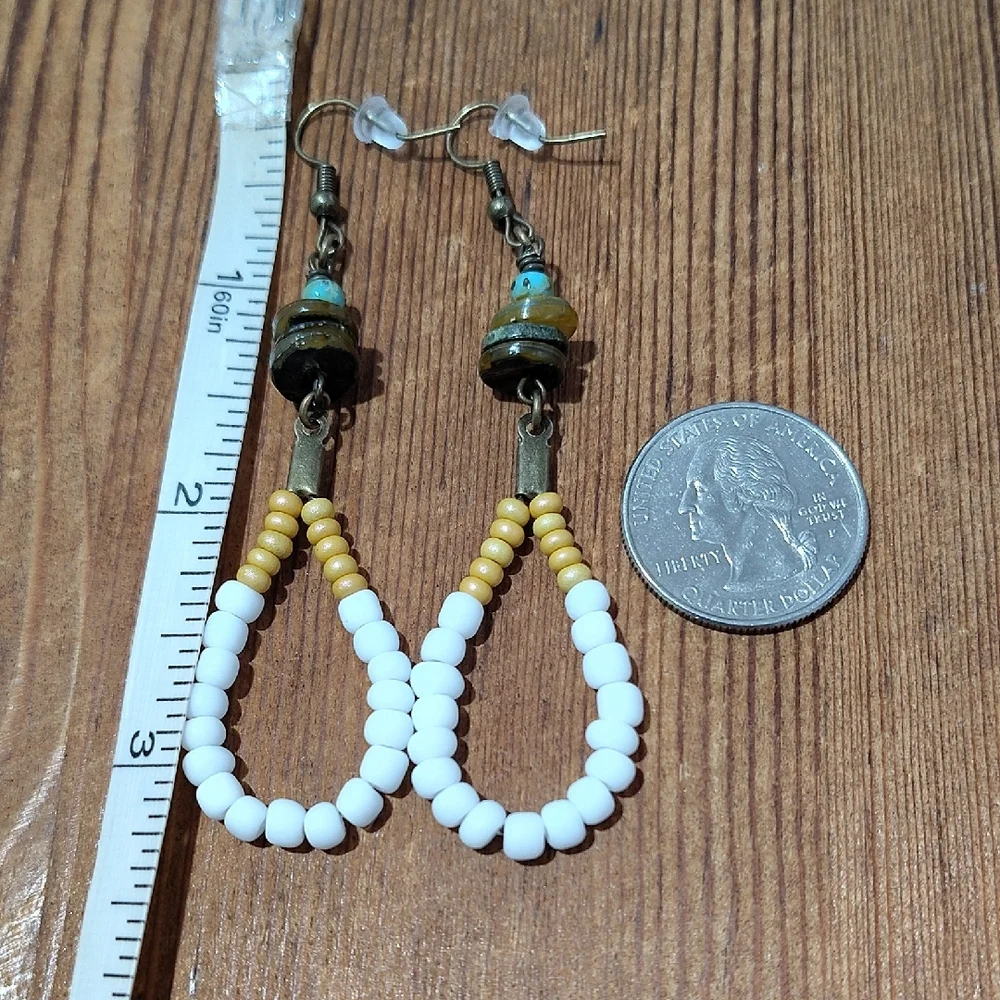 *5 For $20*Yellow and White Ladies Dangle Earrings, Handmade Ladies Earrings - Picture 2 of 3